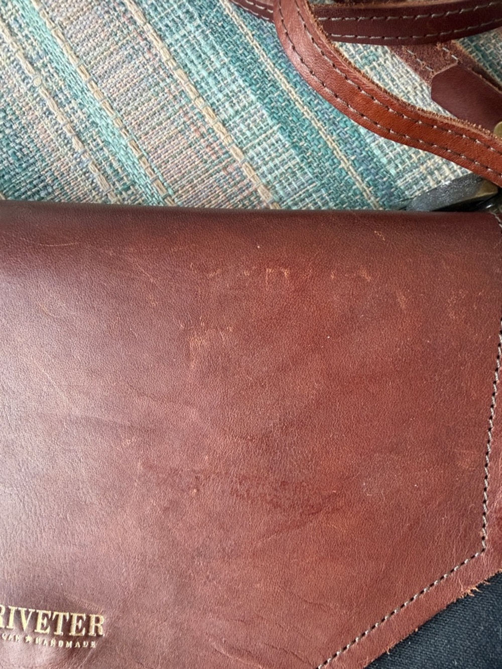 R. Riveter Brown Leather & Black cloth Crossbody Bag - Picture 2 of 6